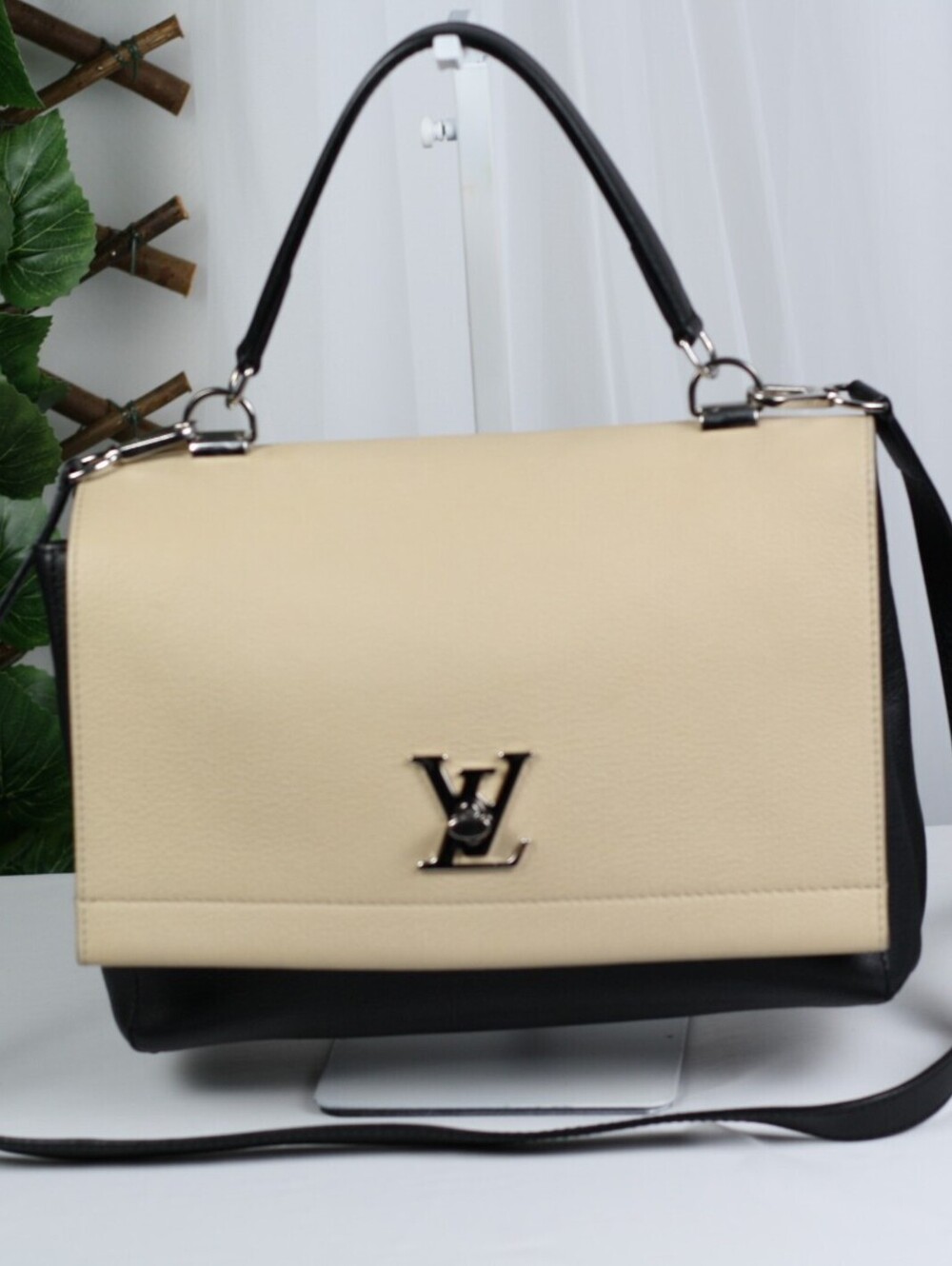 Louis Vuitton Lockme II BB Black & Beige Leather Top Handle Crossbody Bag